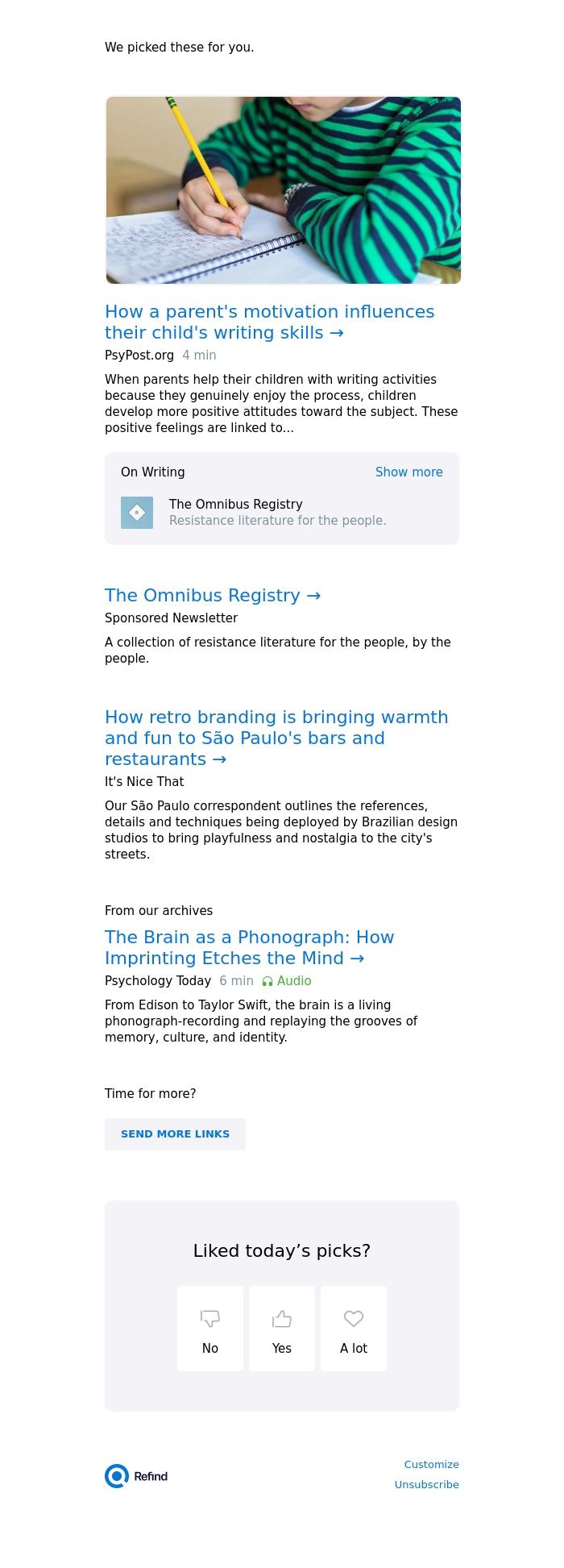 Email Design Inspiration from Refind, ☀️ How a parent's motivation influences their child's writing skills