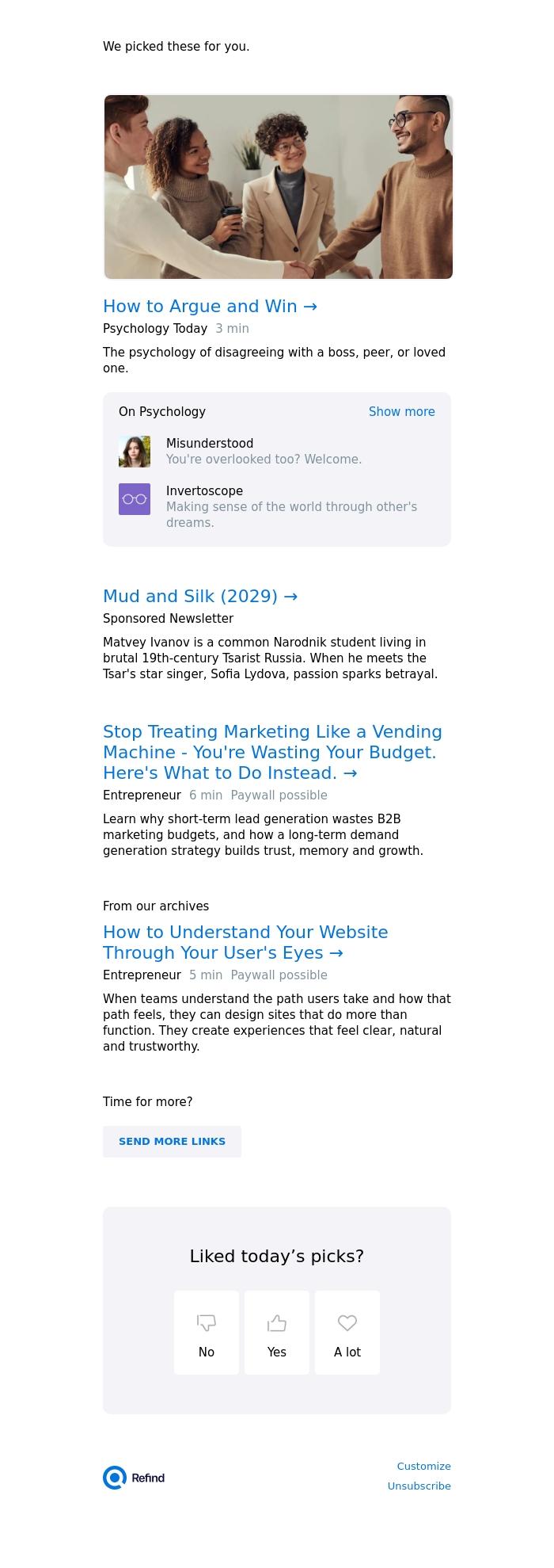 Email Design Inspiration from Refind, ☀️ How to Argue and Win