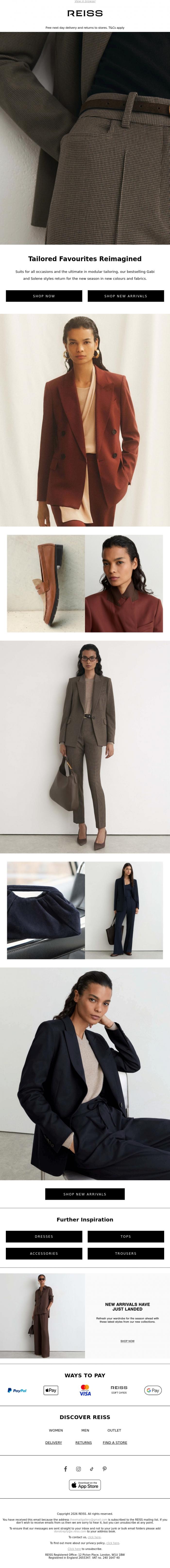 Email Design Inspiration from REISS, Most-wanted suits in new fabrics and colours