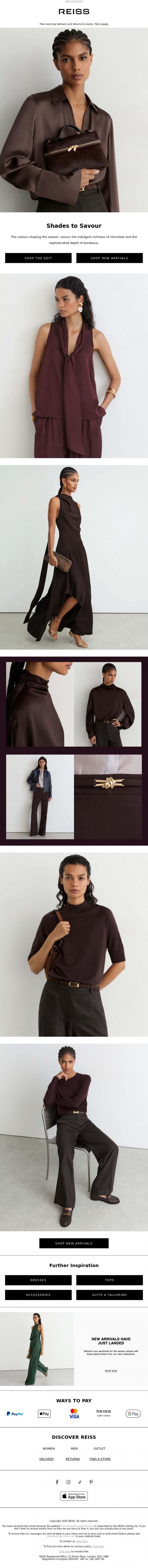 Email Design Inspiration from REISS, Chocolate and bordeaux - shades of the season