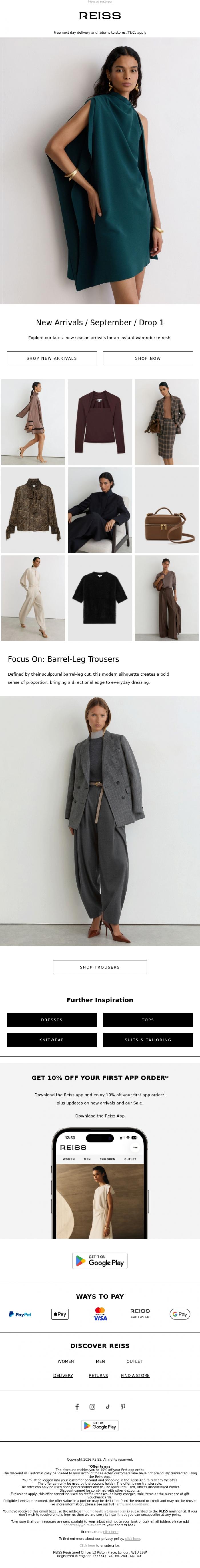 Email Design Inspiration from REISS, New arrivals have just landed