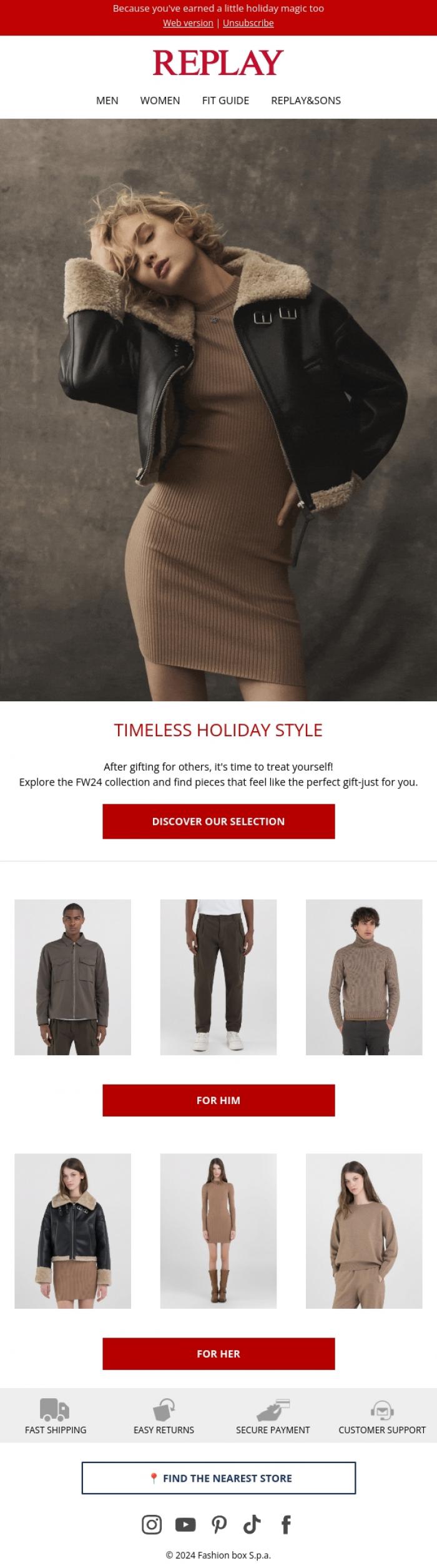 Email Design Inspiration from REPLAY Online Shop, Treat Yourself This Christmas 🎁