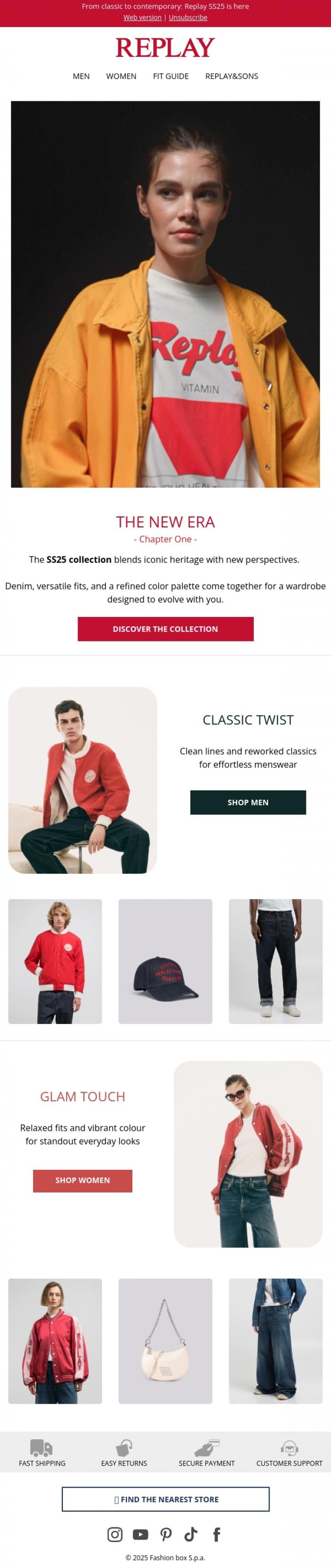 Email Design Inspiration from REPLAY Online Shop, Rewrite Tradition: SS25 is Here