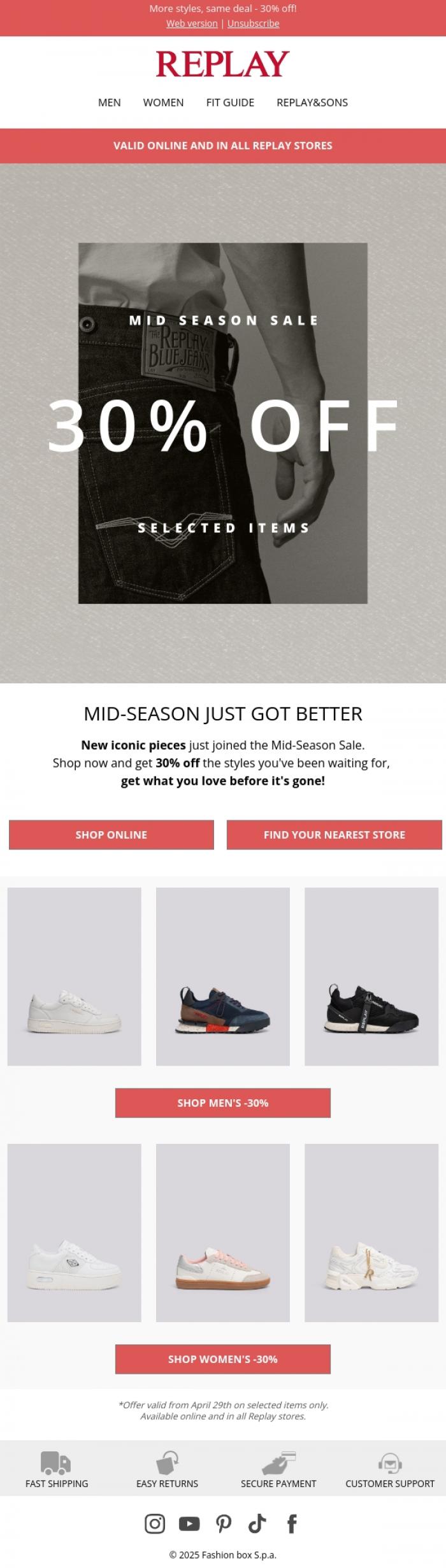 Email Design Inspiration from REPLAY Online Shop, More Styles Just Landed - 30% Off 👀