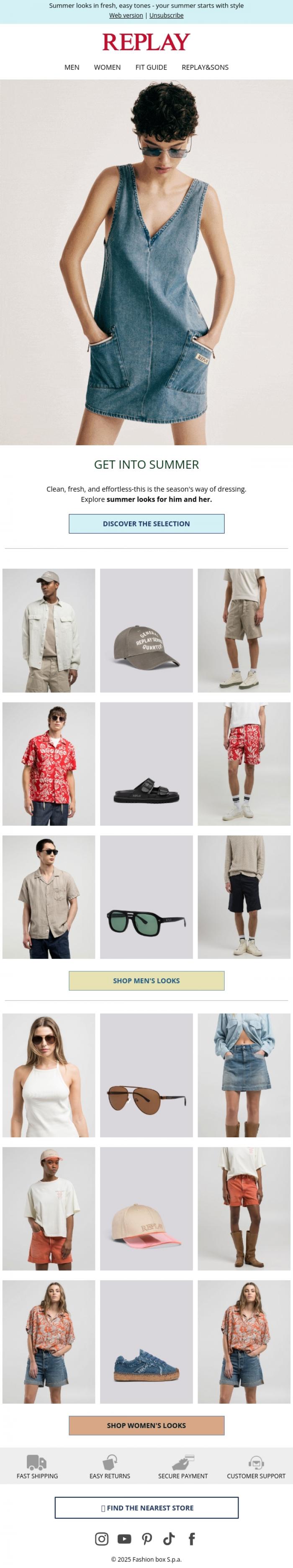 Email Design Inspiration from REPLAY Online Shop, Step into summer ☀️