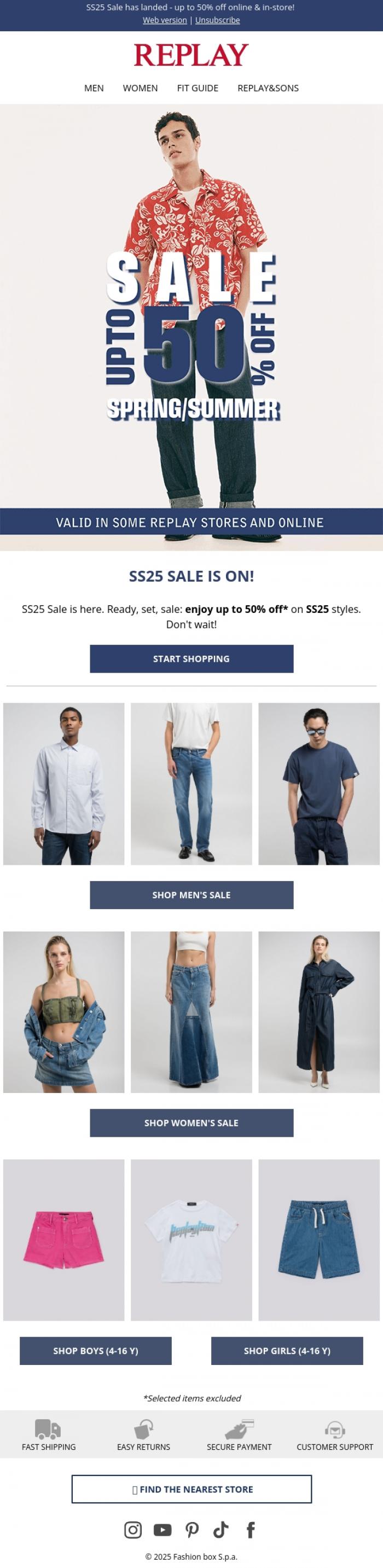 Email Design Inspiration from REPLAY Online Shop, Still thinking about it? Up to 50% off