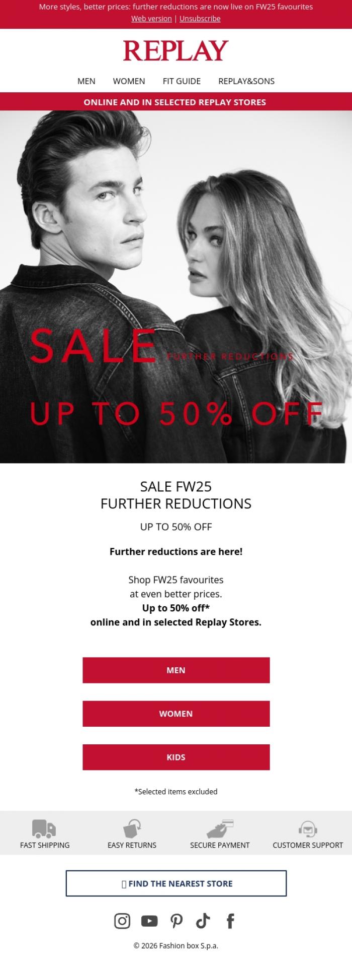 Email Design Inspiration from REPLAY Online Shop, FW25 Sale Gets Better
