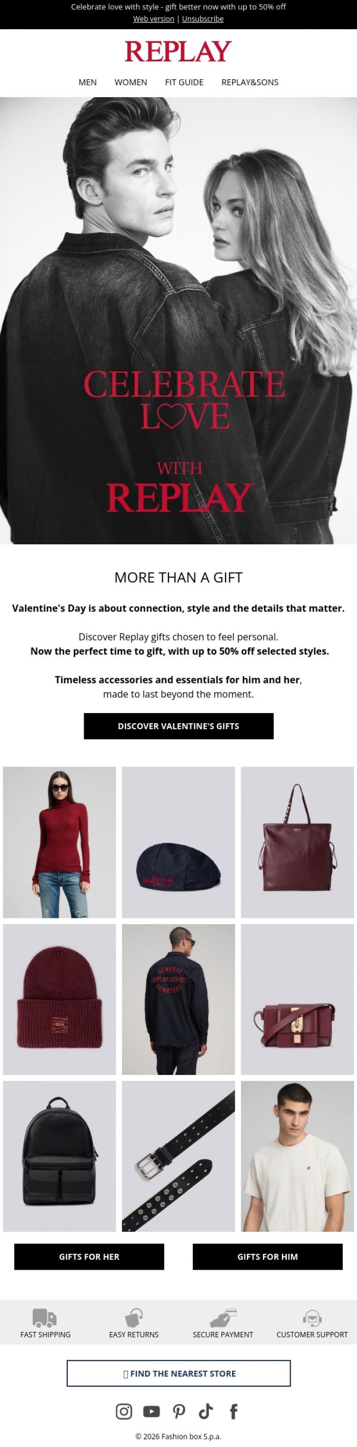 Email Design Inspiration from REPLAY Online Shop, Celebrate Love in style 💘