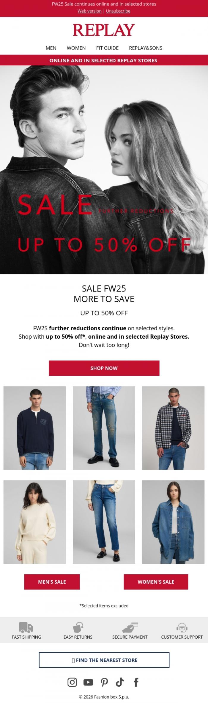 Email Design Inspiration from REPLAY Online Shop, FW25 Sale: Latest additions