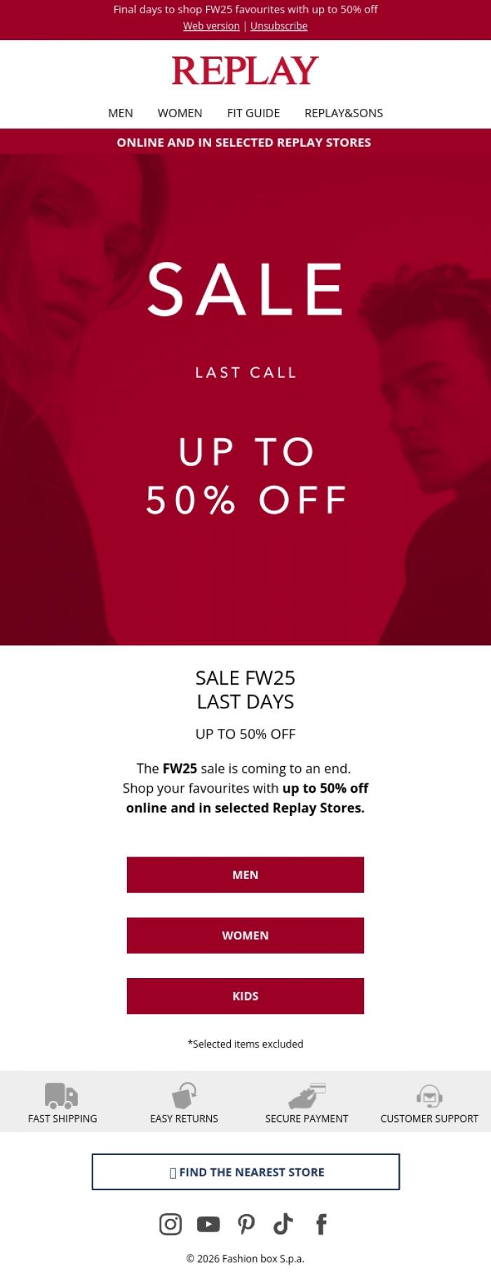 Email Design Inspiration from REPLAY Online Shop, FW25 Sale: Last Days ⏰