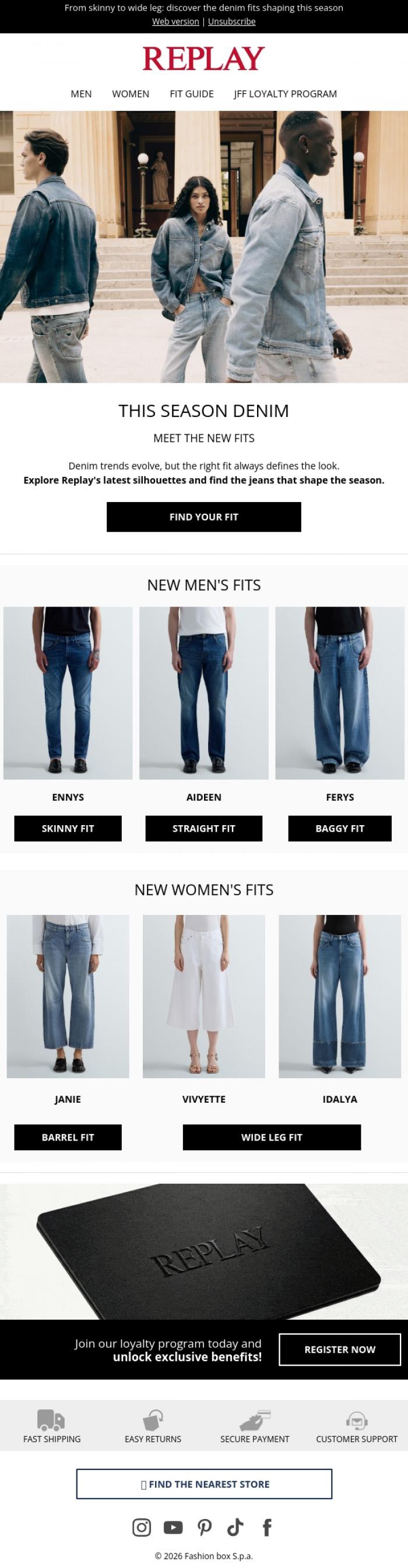 Email Design Inspiration from REPLAY Online Shop, Meet the New Denim Fits 👖