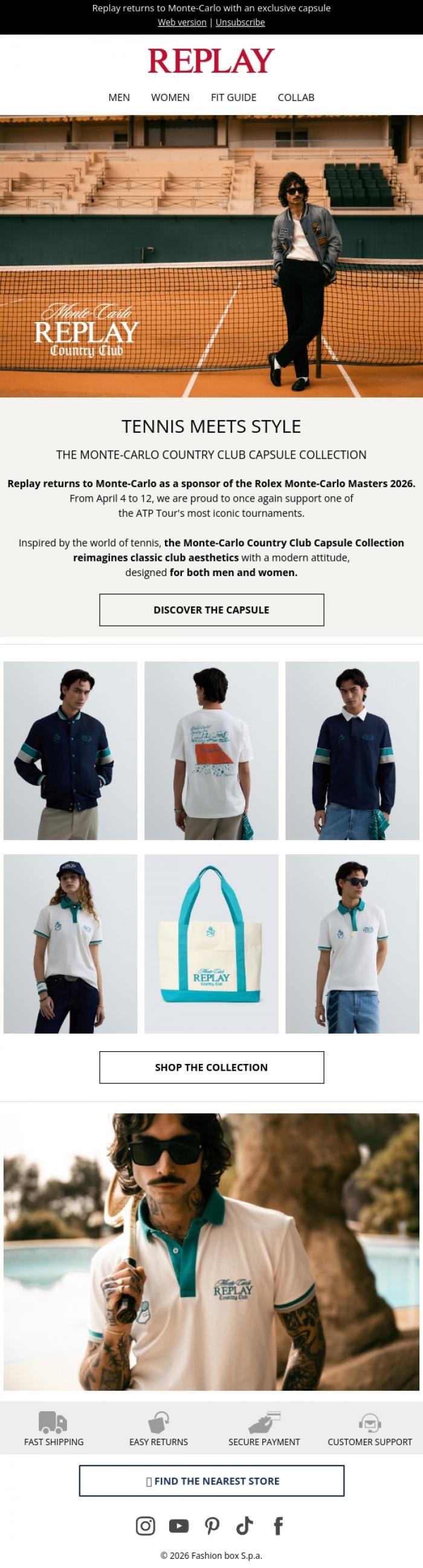 Email Design Inspiration from REPLAY Online Shop, Where Tennis Meets Style 🎾
