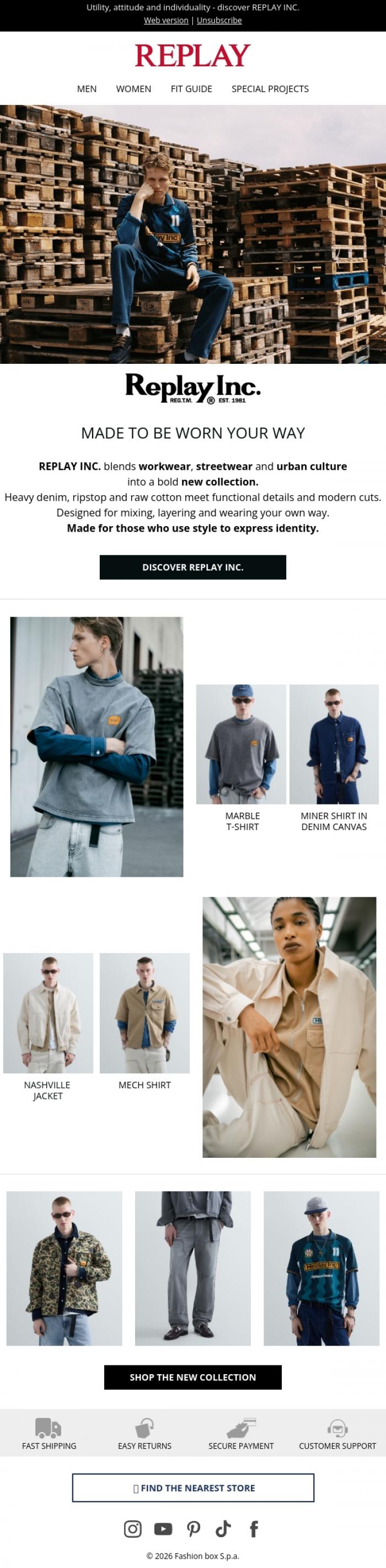 Email Design Inspiration from REPLAY Online Shop, The New REPLAY INC. Capsule