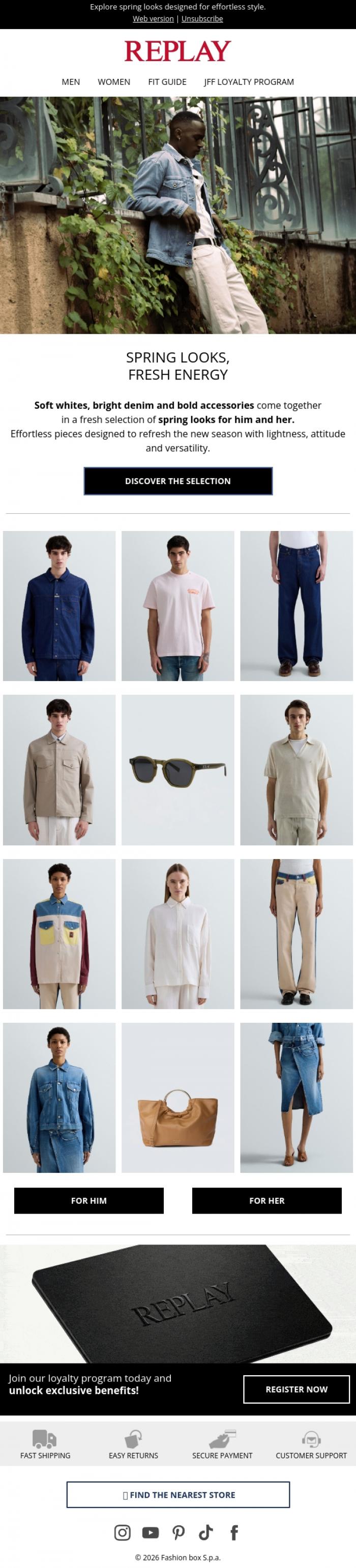 Email Design Inspiration from REPLAY Online Shop, Light Layers, Fresh Looks 🌷