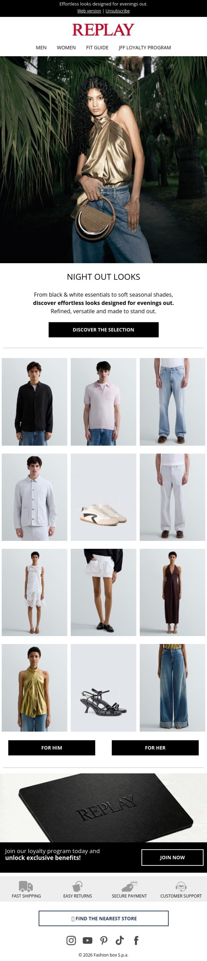 Email Design Inspiration from REPLAY Online Shop, Night Out Looks ✨
