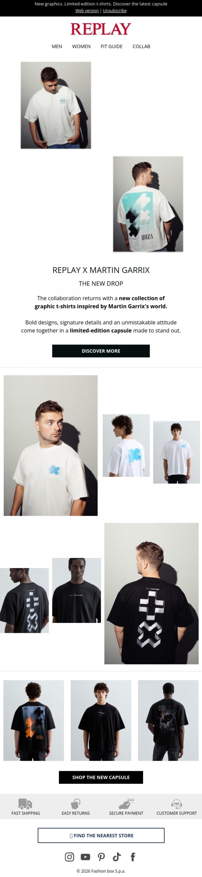 Email Design Inspiration from REPLAY Online Shop, Replay x Martin Garrix: The New Drop
