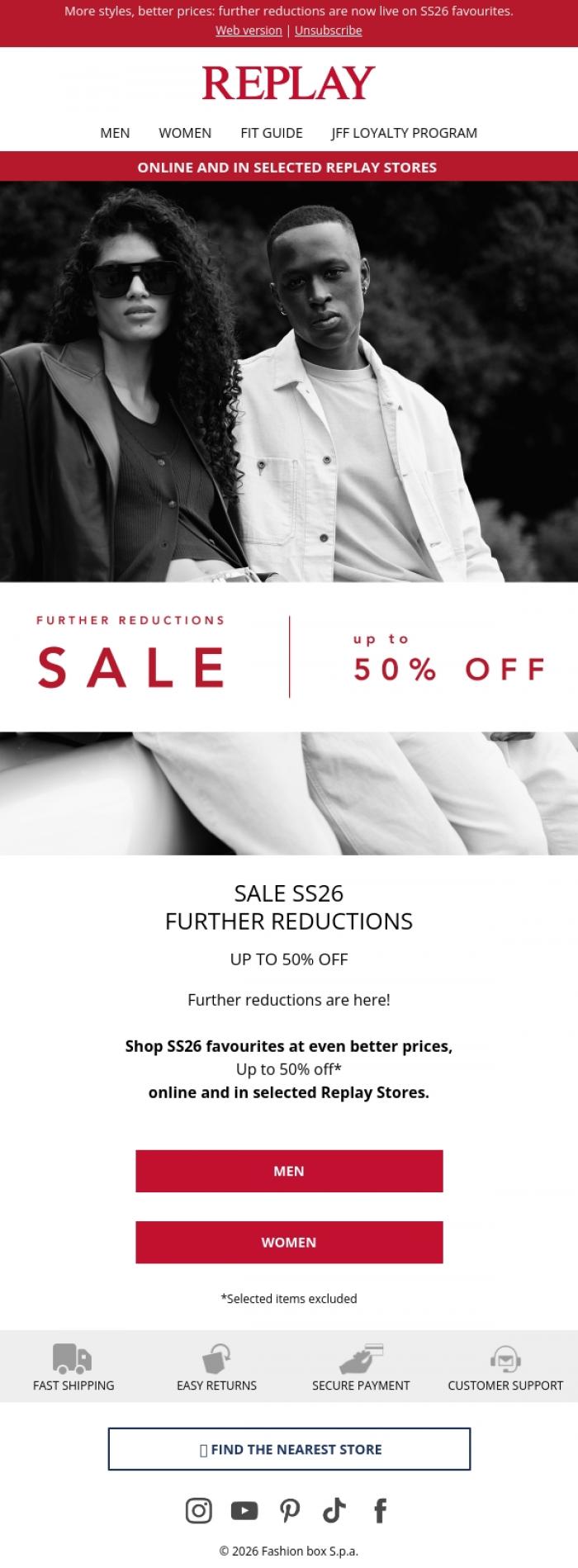 Email Design Inspiration from REPLAY Online Shop, SS26 Sale Gets Better
