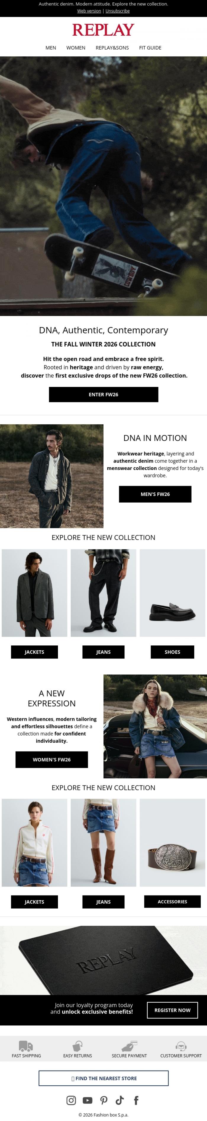 Email Design Inspiration from REPLAY Online Shop, A New Season Begins