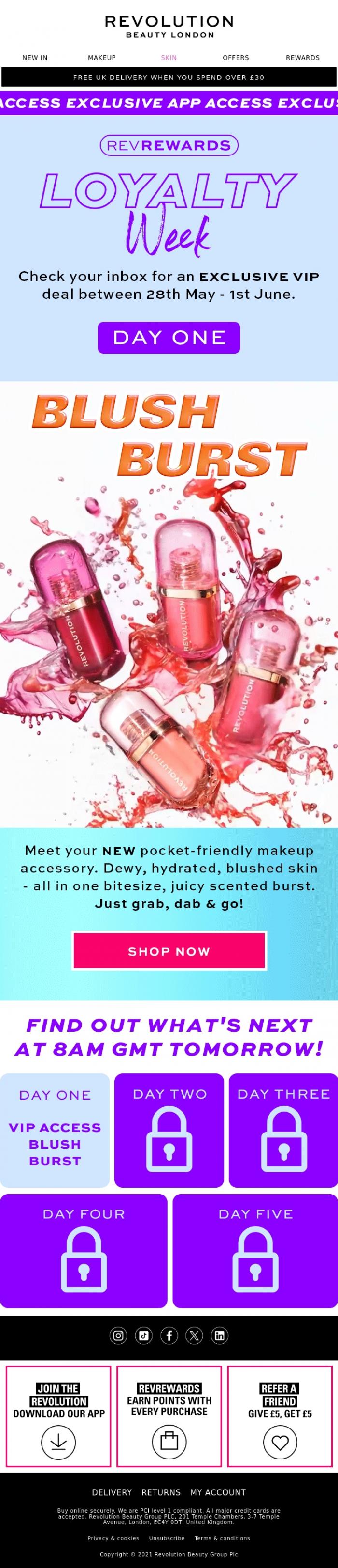 Email Design Inspiration from Revolution Beauty, Your Blush Burst invite is inside 💌