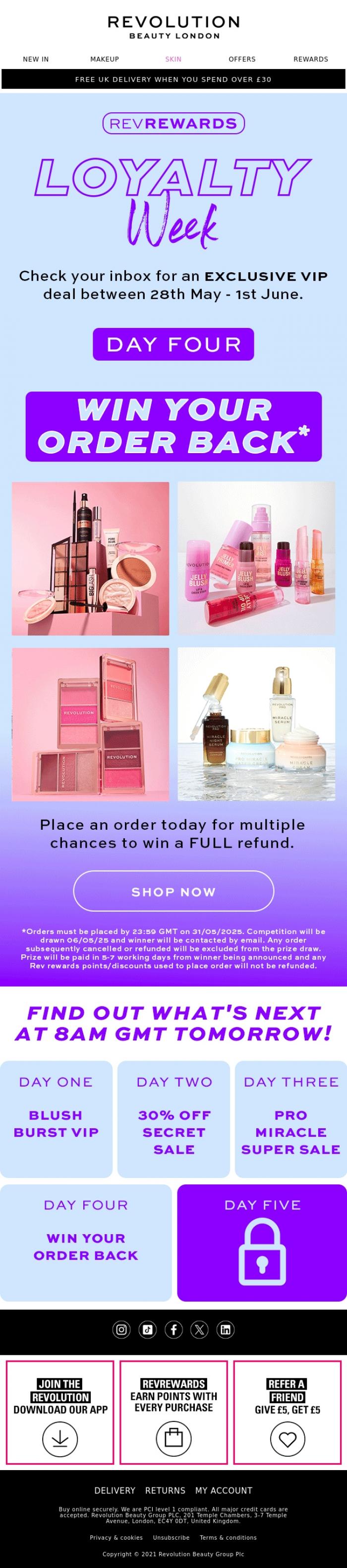 Email Design Inspiration from Revolution Beauty, Free order? Yes please! 🛍️