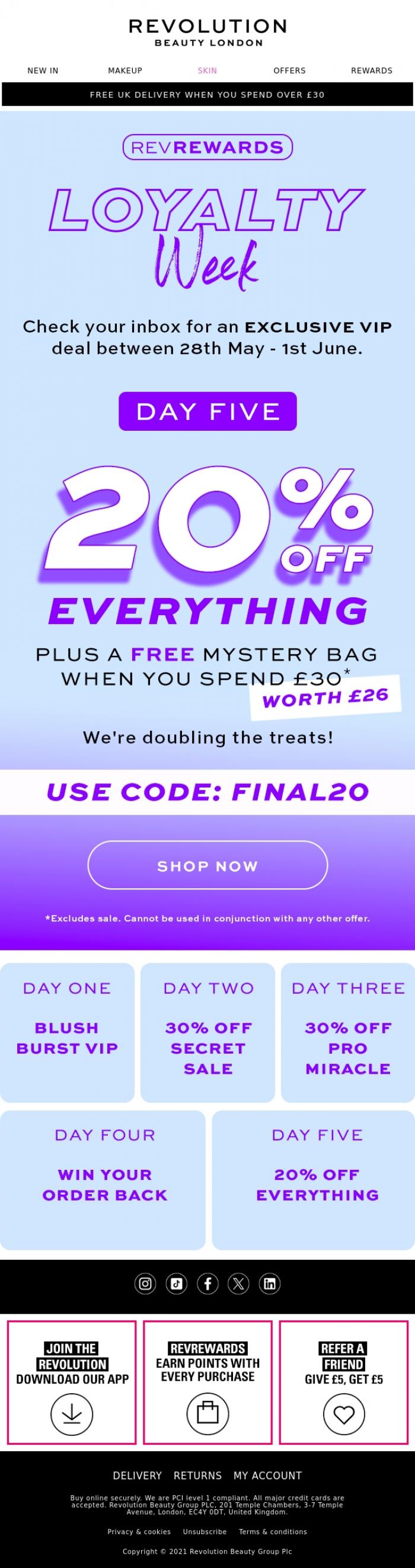 Email Design Inspiration from Revolution Beauty, 20% OFF + A mystery bundle 🎁