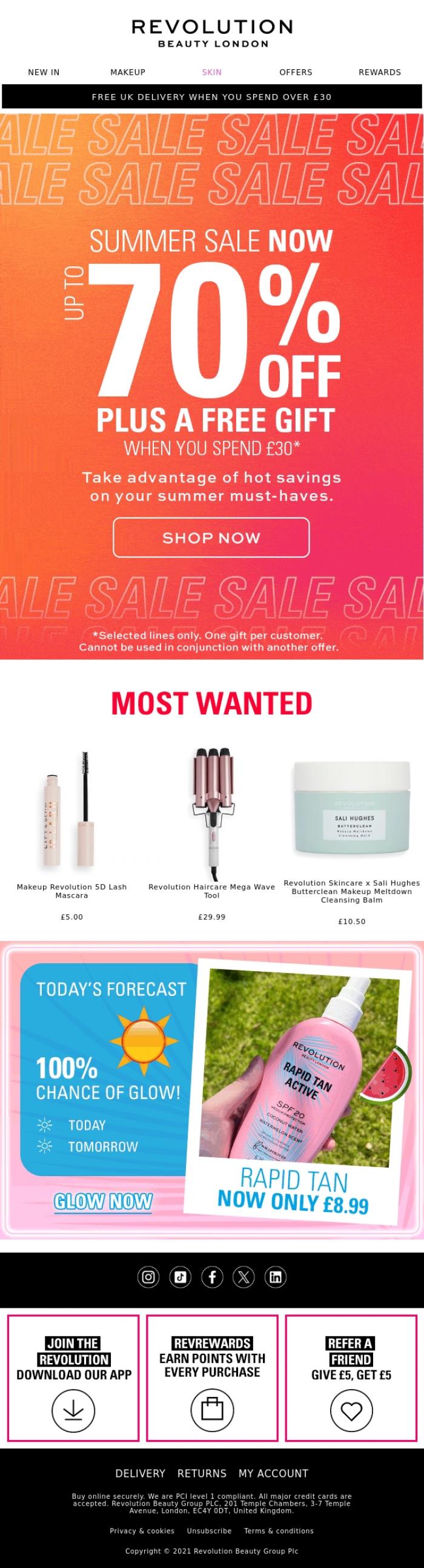 Email Design Inspiration from Revolution Beauty, SALE just got better: Up to 70% off 🛑