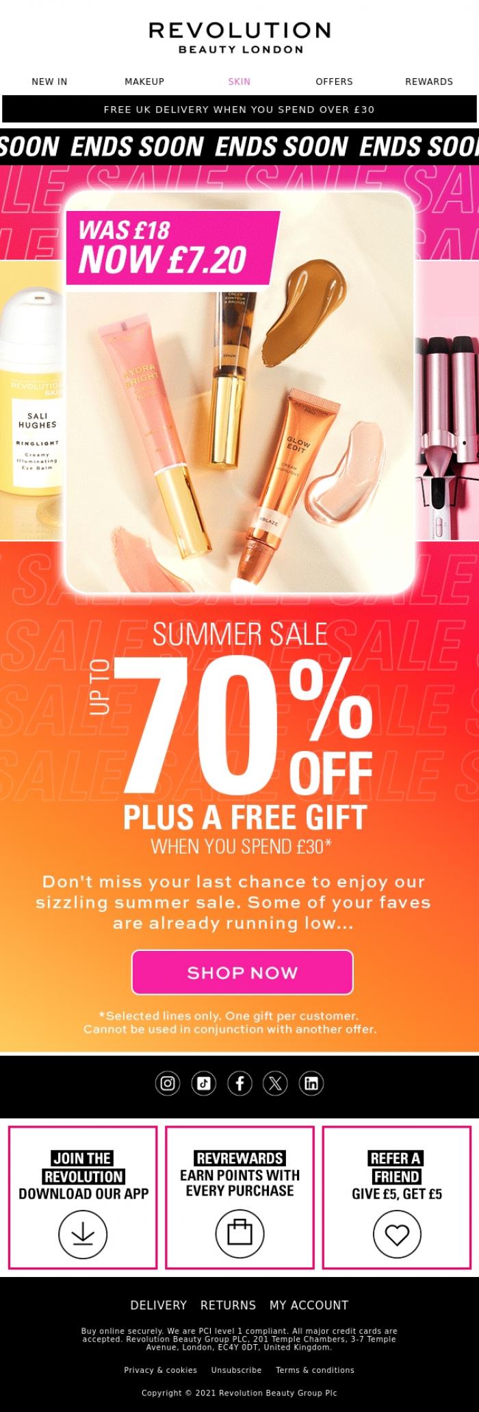 Email Design Inspiration from Revolution Beauty, Run whilst SALE stocks last 🏃&zwj;♀️