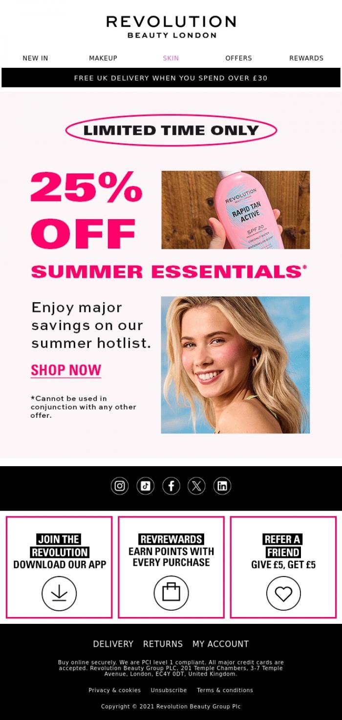 Email Design Inspiration from Revolution Beauty, 25% off is coming in hot 🥵