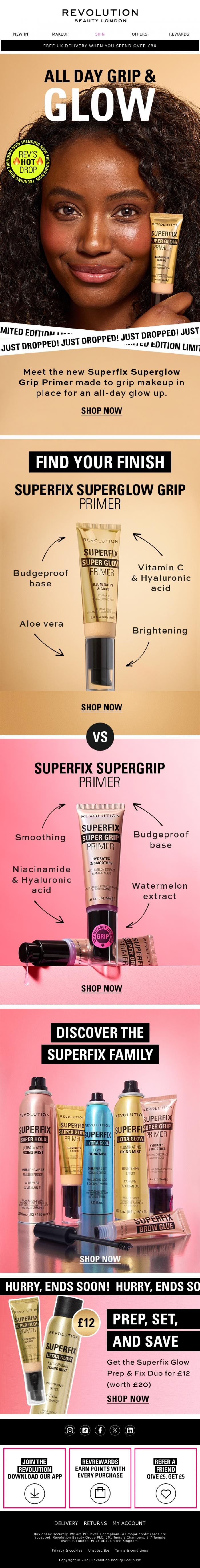Email Design Inspiration from Revolution Beauty, Glow gold or go home 🏆