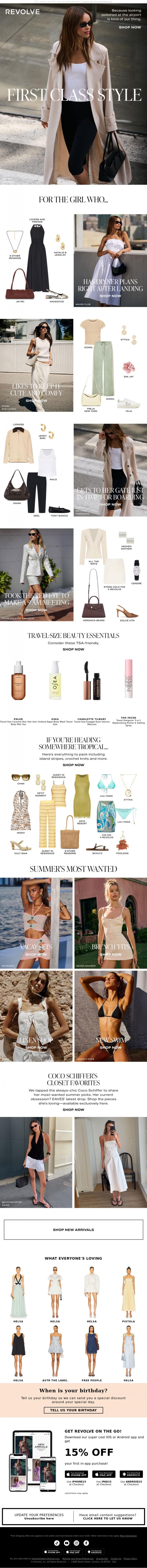 Email Design Inspiration from REVOLVE, You Just Got Upgraded ✈️
