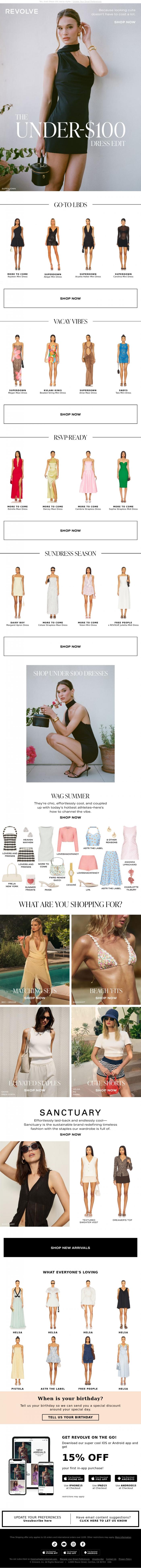 Email Design Inspiration from REVOLVE, All Of These Dresses Are Under $100