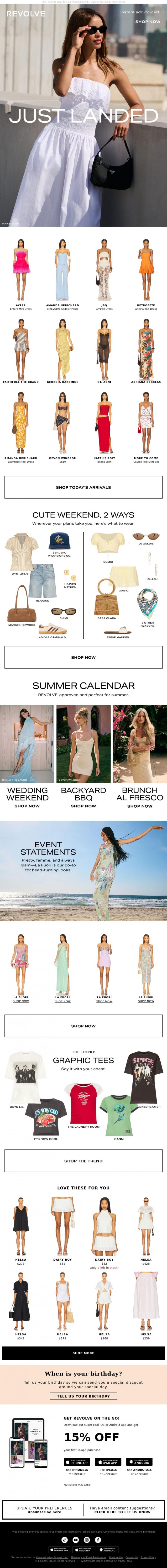 Email Design Inspiration from REVOLVE, New Summer Arrivals Just Dropped