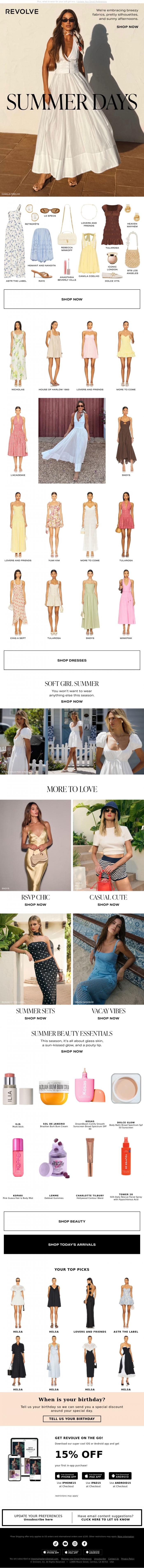 Email Design Inspiration from REVOLVE, INSIDE: Your Summer Dress Rotation