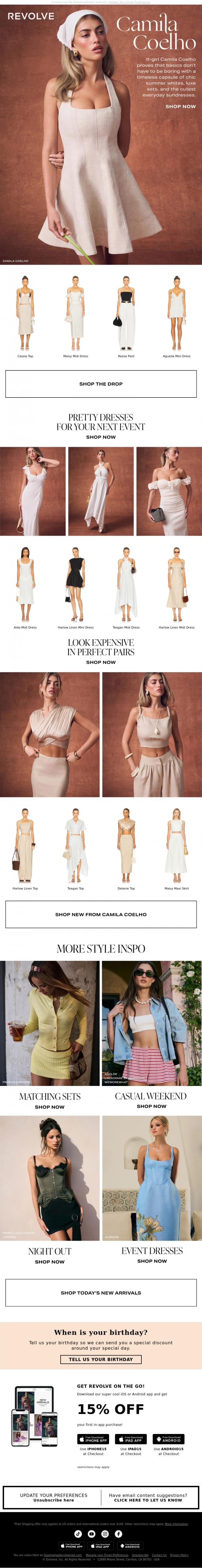 Email Design Inspiration from REVOLVE, NEW CAMILA COELHO IS HERE