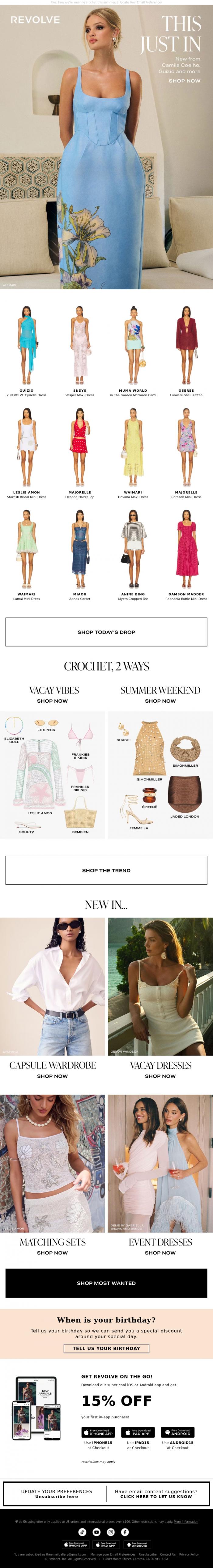 Email Design Inspiration from REVOLVE, RE: Our New Arrivals