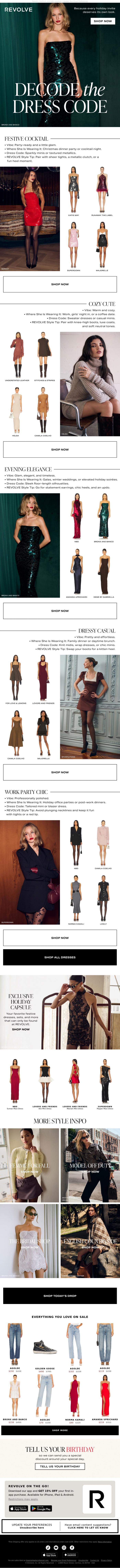 Email Design Inspiration from REVOLVE, Re: Holiday Party Dress Code