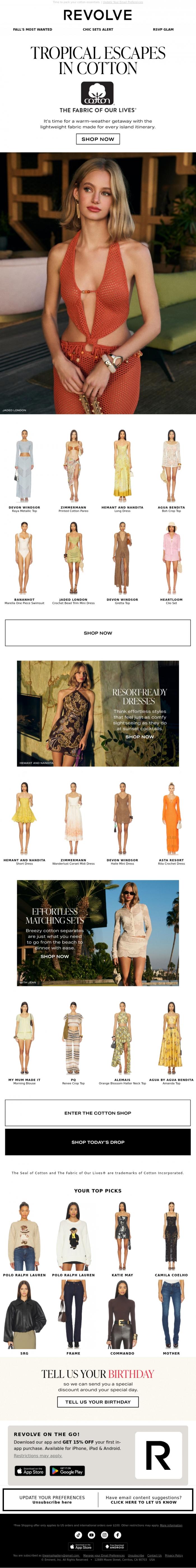 Email Design Inspiration from REVOLVE, POV: You're Going Somewhere Warm