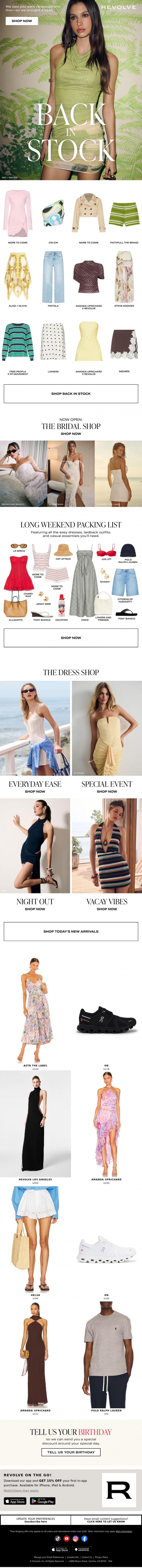 Email Design Inspiration from REVOLVE, DRESS RESTOCK ALERT 🚨 