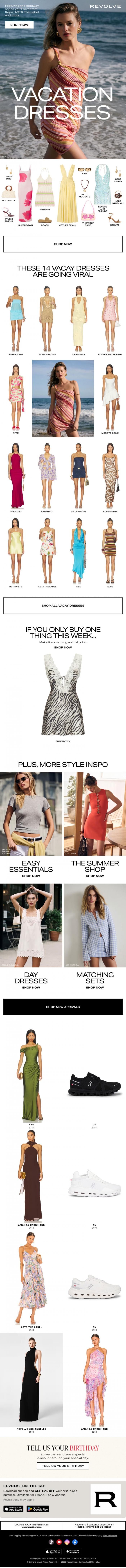 Email Design Inspiration from REVOLVE, Trending Vacay Dresses: Sunset Stripes, Crochet & More
