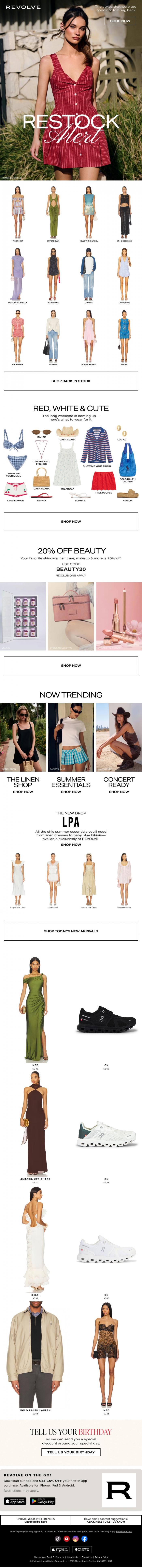 Email Design Inspiration from REVOLVE, Back For A Good Time-Not A Long Time 