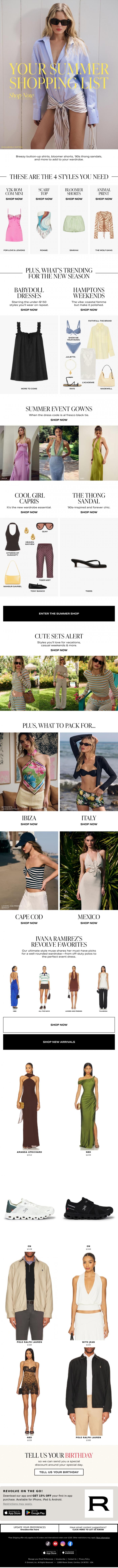 Email Design Inspiration from REVOLVE, Your Summer Shopping List