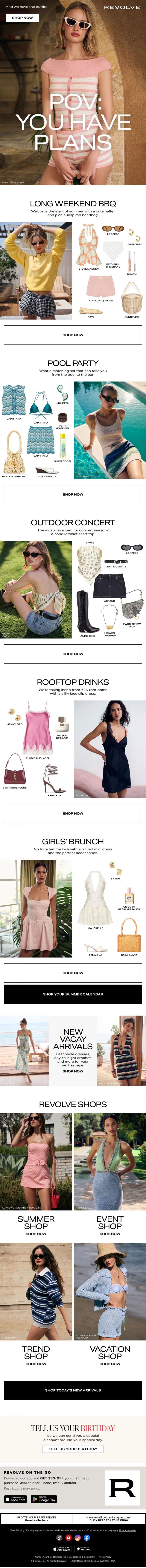 Email Design Inspiration from REVOLVE, Summer Plans? Here's What To Wear 