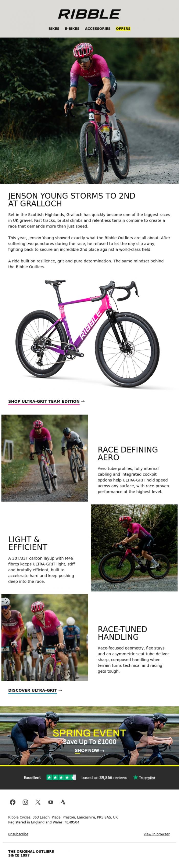Email Design Inspiration from Ribble Cycles, Outliers Go Full Gas At Gralloch
