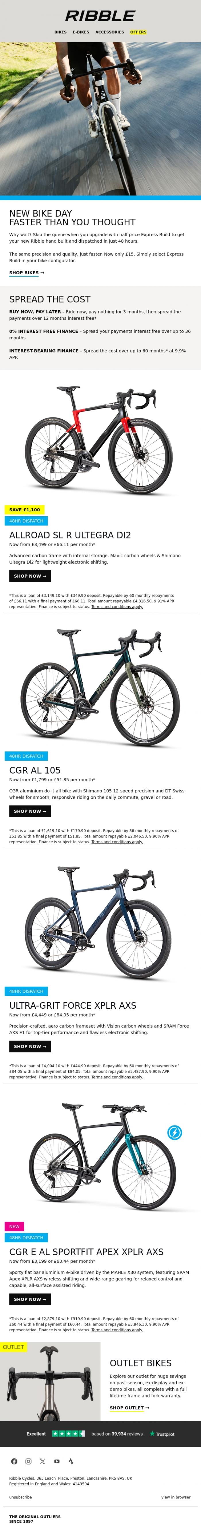 Email Design Inspiration from Ribble Cycles, Hand built to order in just 48 hours
