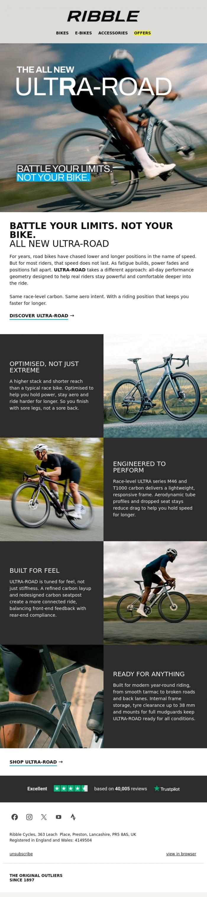 Email Design Inspiration from Ribble Cycles, Meet the all new ULTRA-ROAD