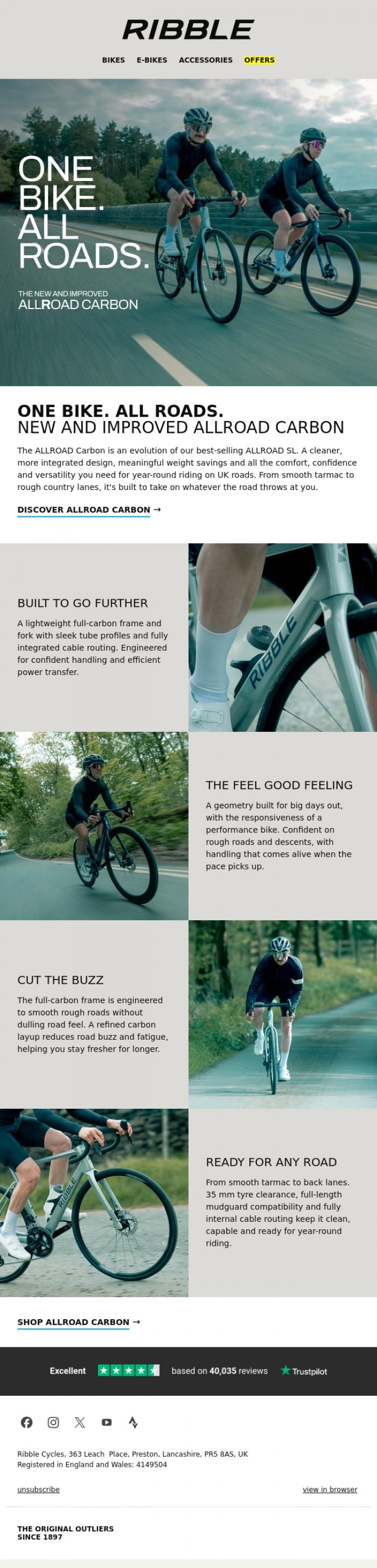 Email Design Inspiration from Ribble Cycles, Meet the new and improved ALLROAD CARBON