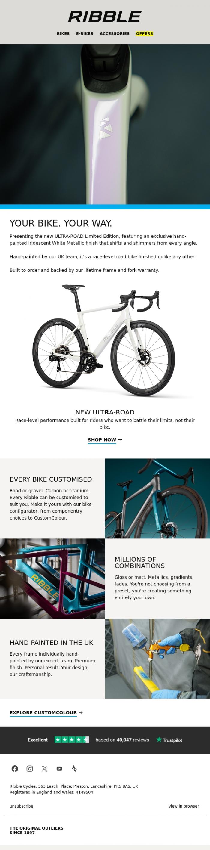 Email Design Inspiration from Ribble Cycles, ULTRA-ROAD Limited Edition