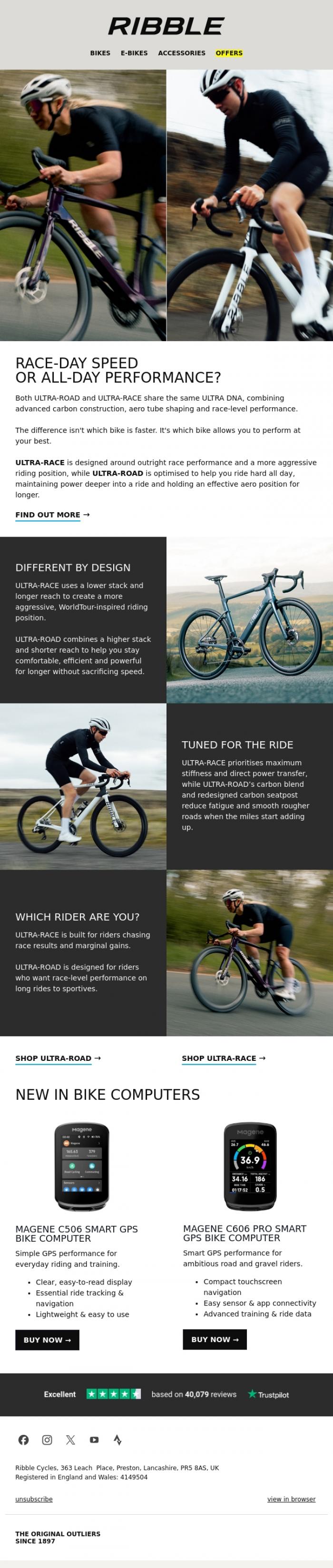 Email Design Inspiration from Ribble Cycles, ULTRA-ROAD or ULTRA-RACE: Which fits your ride?