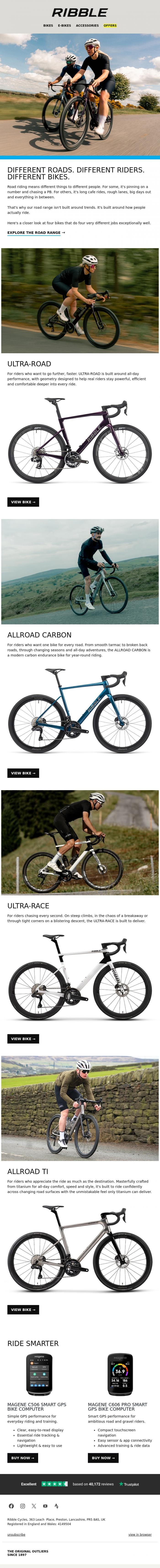Email Design Inspiration from Ribble Cycles, Road Riding Isn't One-Size-Fits-All