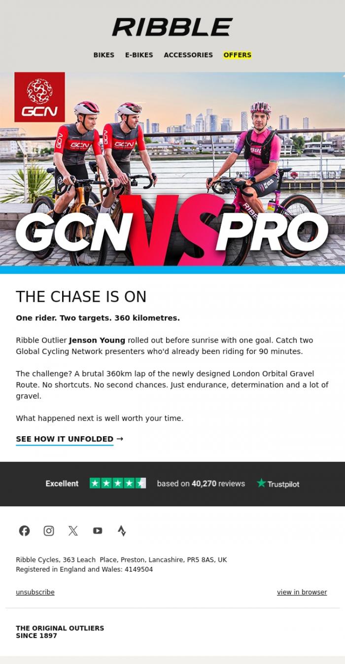 Email Design Inspiration from Ribble Cycles, Jenson vs GCN. Game on.